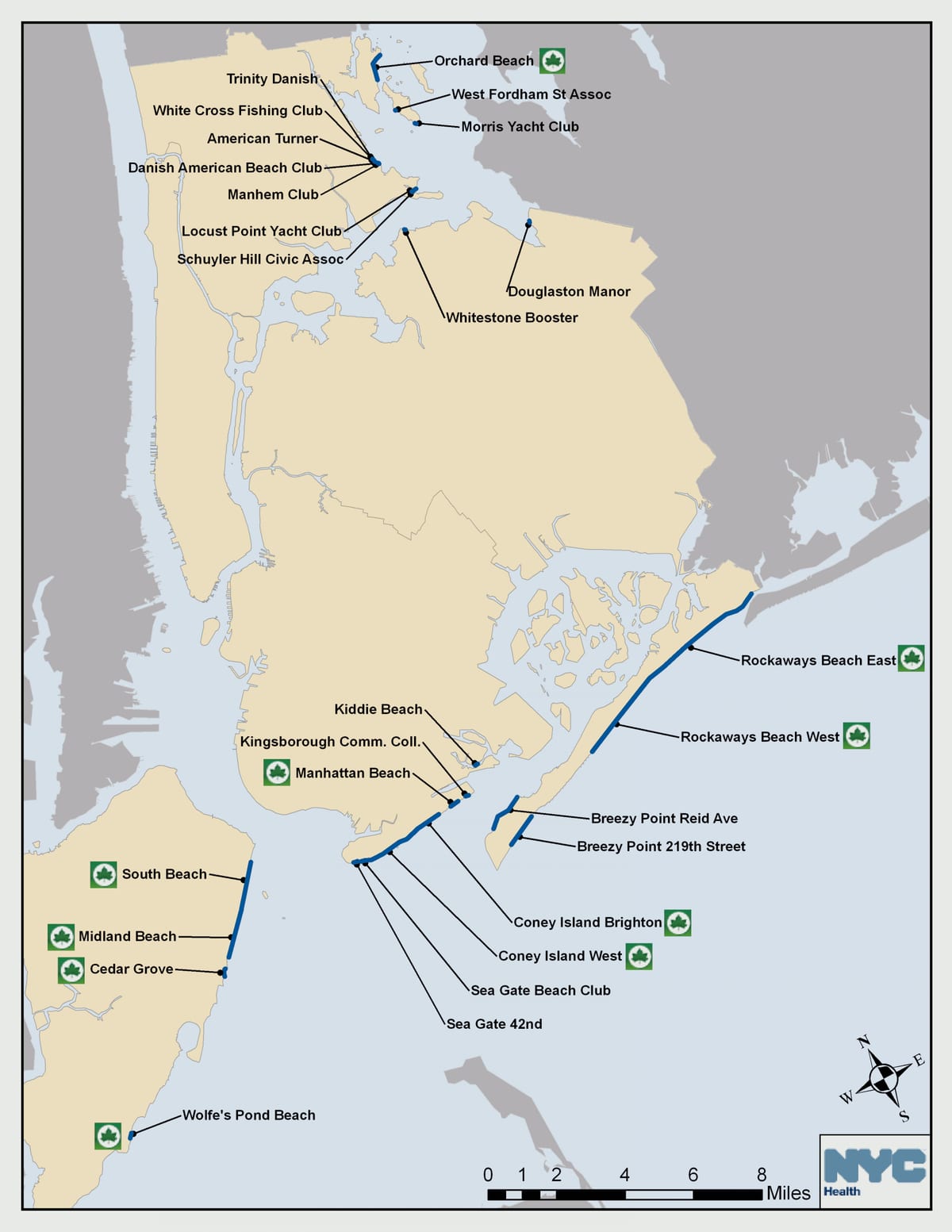 ニューヨーク市のビーチの地図