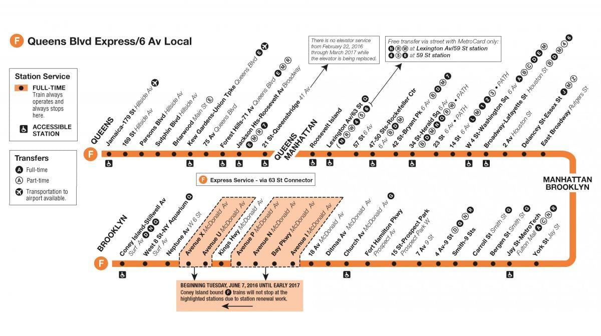f電車でニューヨークの地図