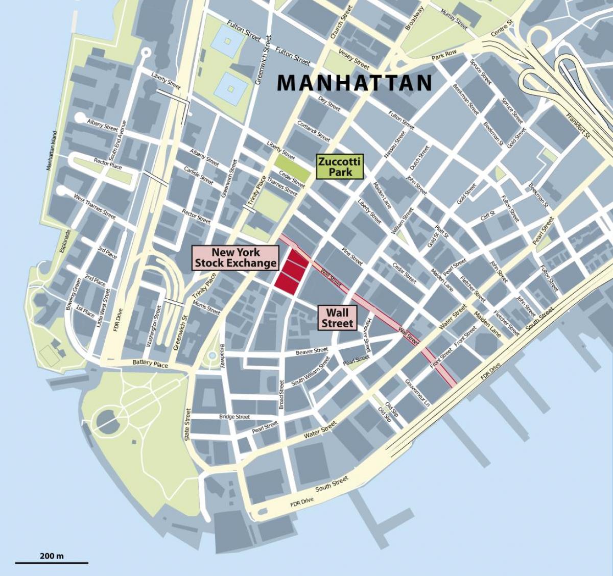ウォール街ニューヨークの地図