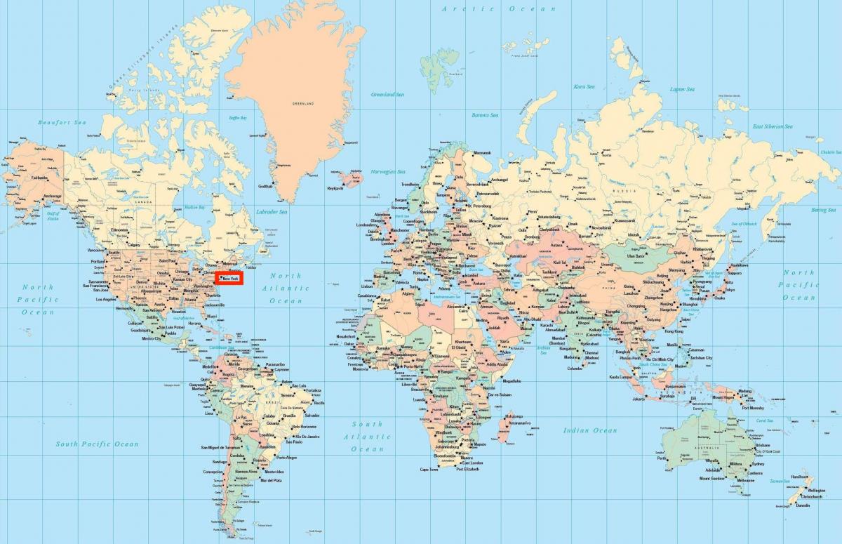 世界地図を示すニューヨーク