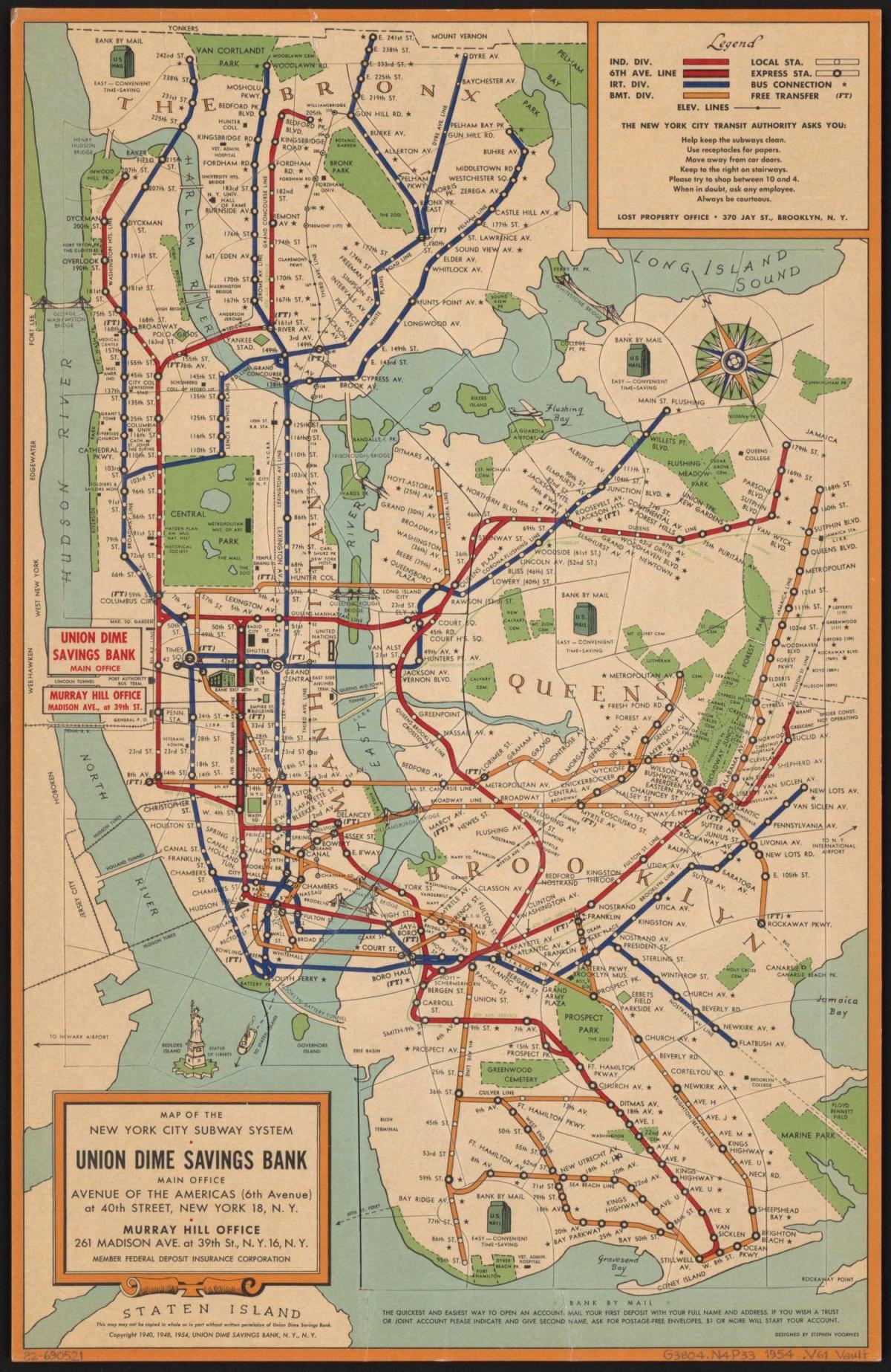 旧ニューヨークの地下鉄図